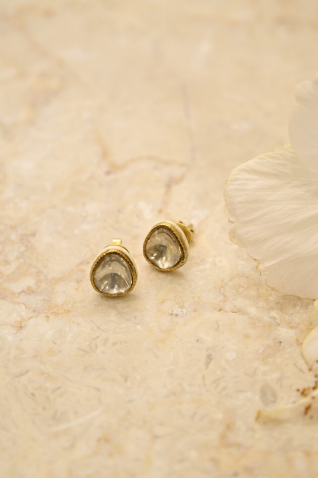 Plain Polki Studs With White Enamel - Image 3