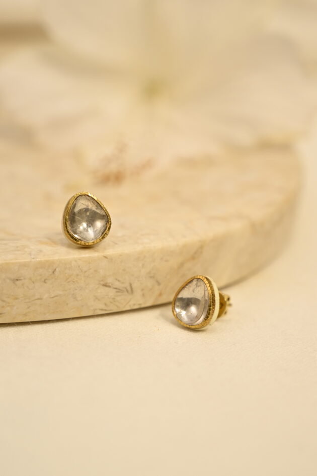 Plain Polki Studs With White Enamel