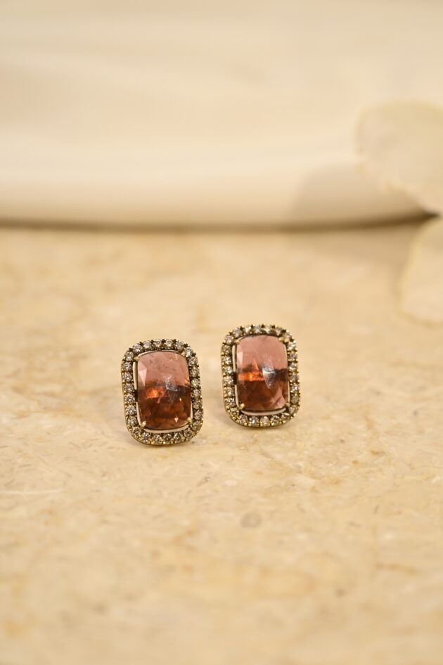 Tourmaline & Diamond Square Studs - Image 3
