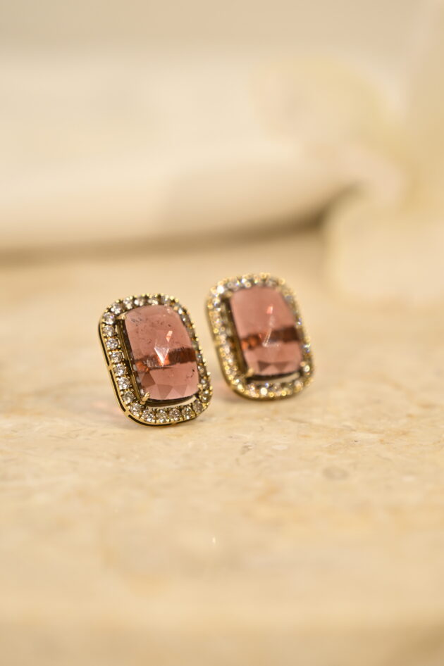 Tourmaline & Diamond Square Studs - Image 2