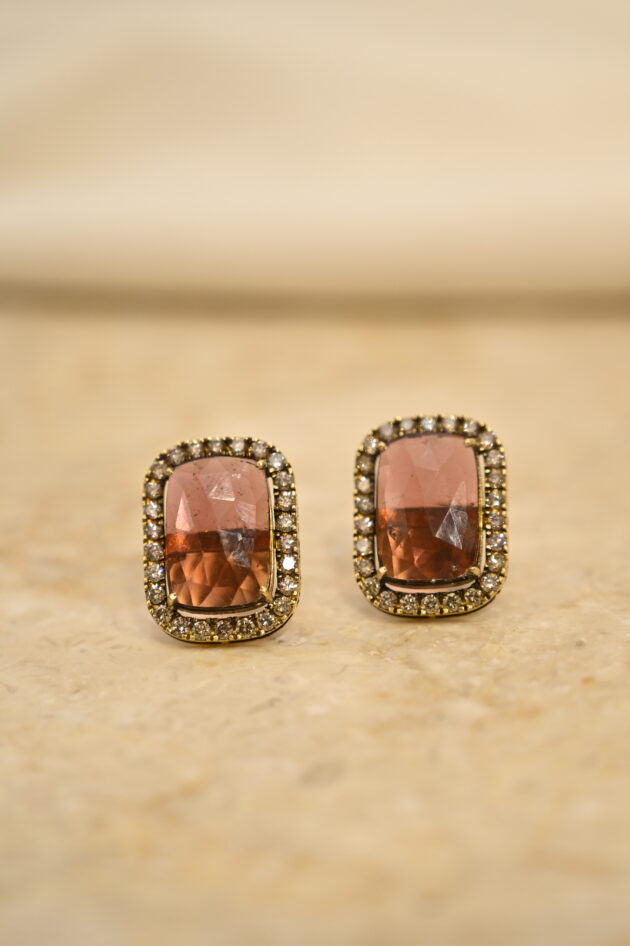 Tourmaline & Diamond Square Studs