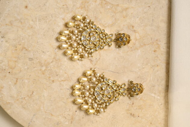 Polki & Pearl Jadau Chand Bali Earrings - Image 2