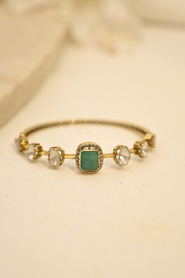 Polki & Emerald Kada Bracelet - Image 2
