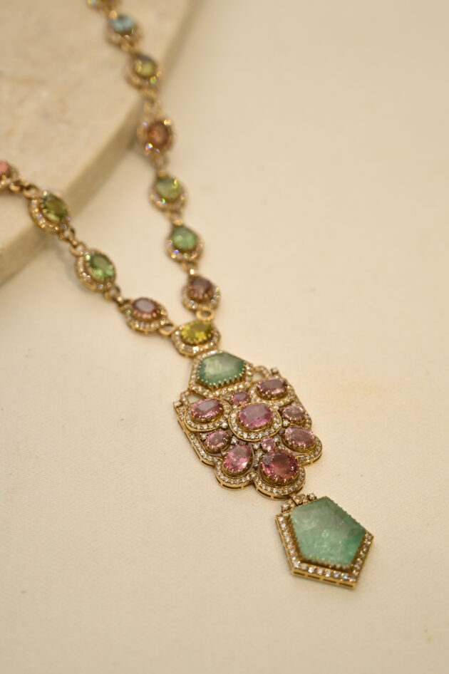 Multi Tourmaline Art Deco Victorian Long Necklace - Image 4