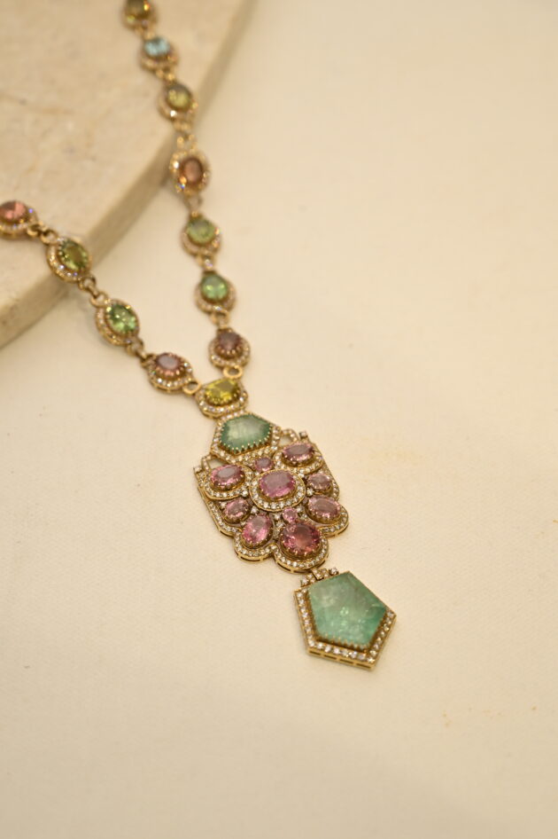 Multi Tourmaline Art Deco Victorian Long Necklace