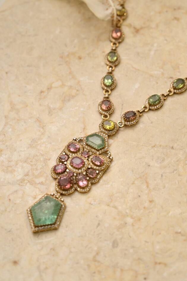 Multi Tourmaline Art Deco Victorian Long Necklace - Image 3