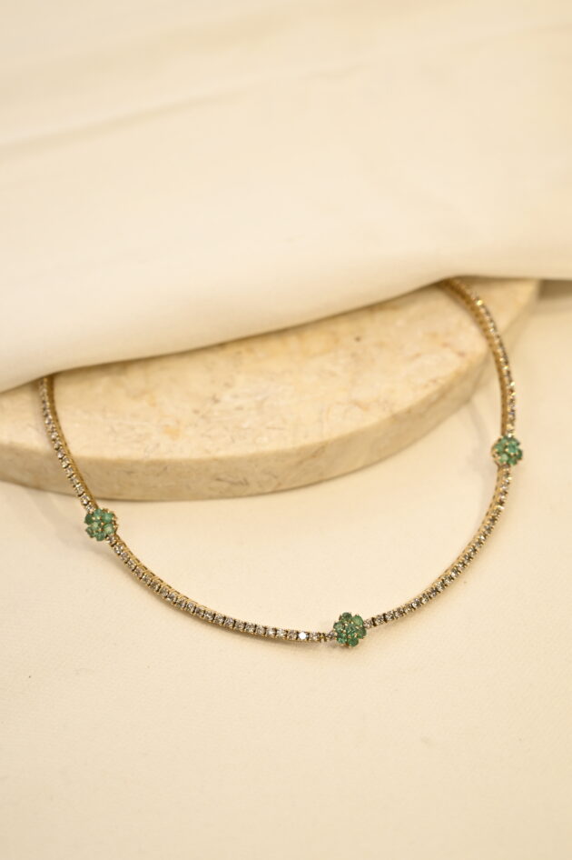Diamond and Emerald Flower Necklace