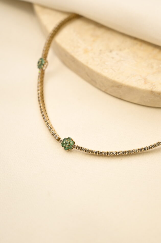 Diamond and Emerald Flower Necklace - Image 3