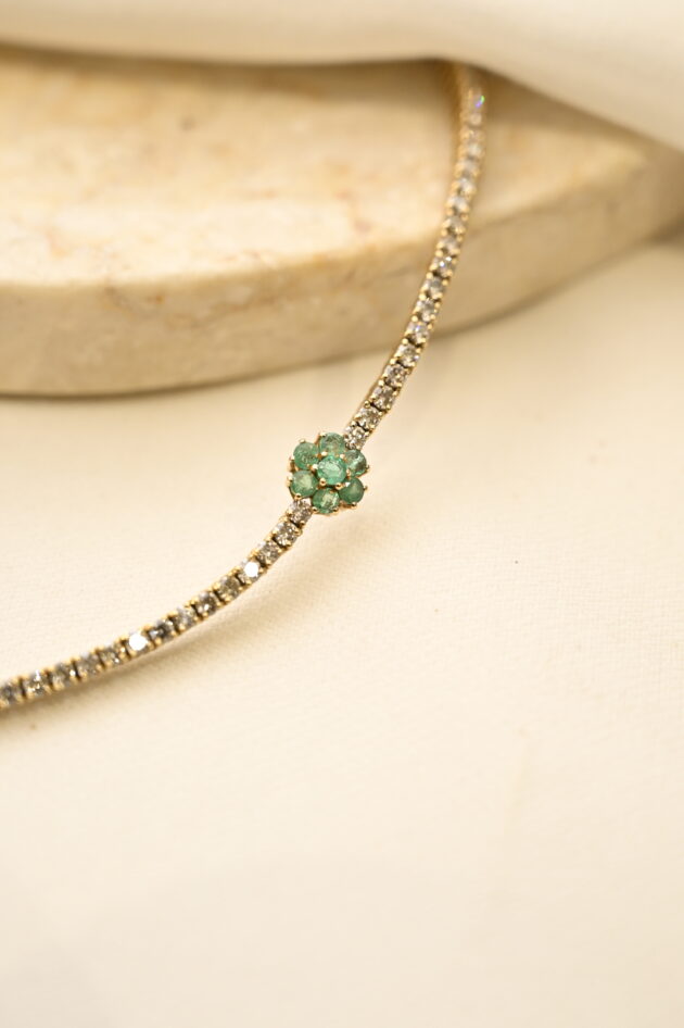Diamond and Emerald Flower Necklace - Image 2