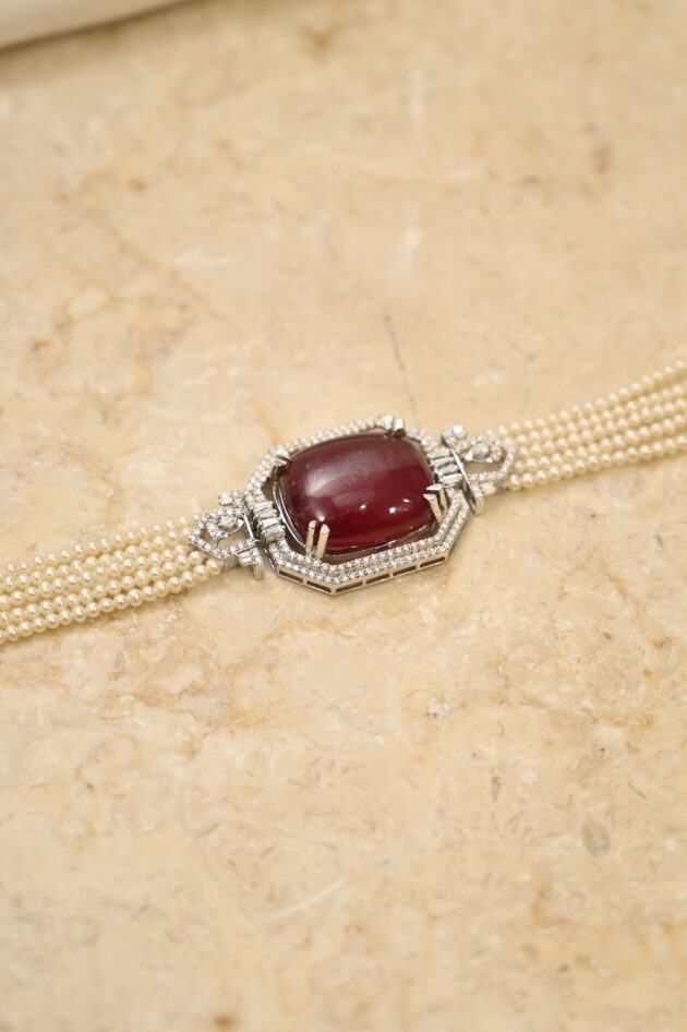 Tourmaline with Diamonds & Pearls Chic Choker - Image 2