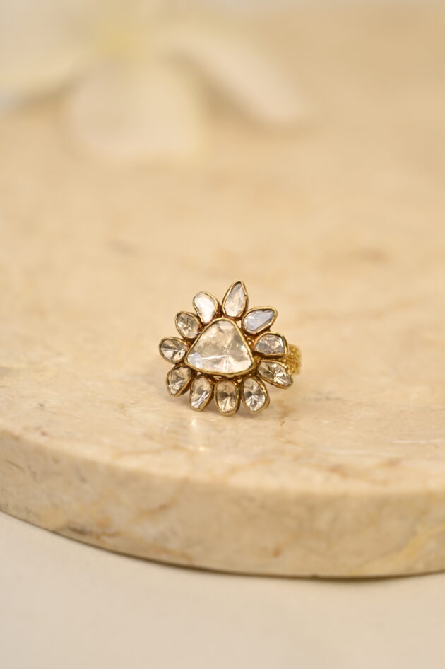 Polki Ring with Filigree work Shank - Image 3