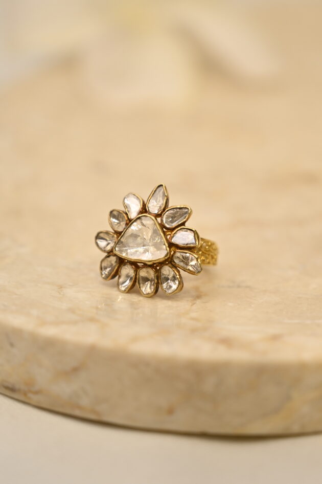 Polki Ring with Filigree work Shank - Image 2