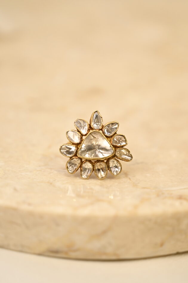 Polki Ring with Filigree work Shank