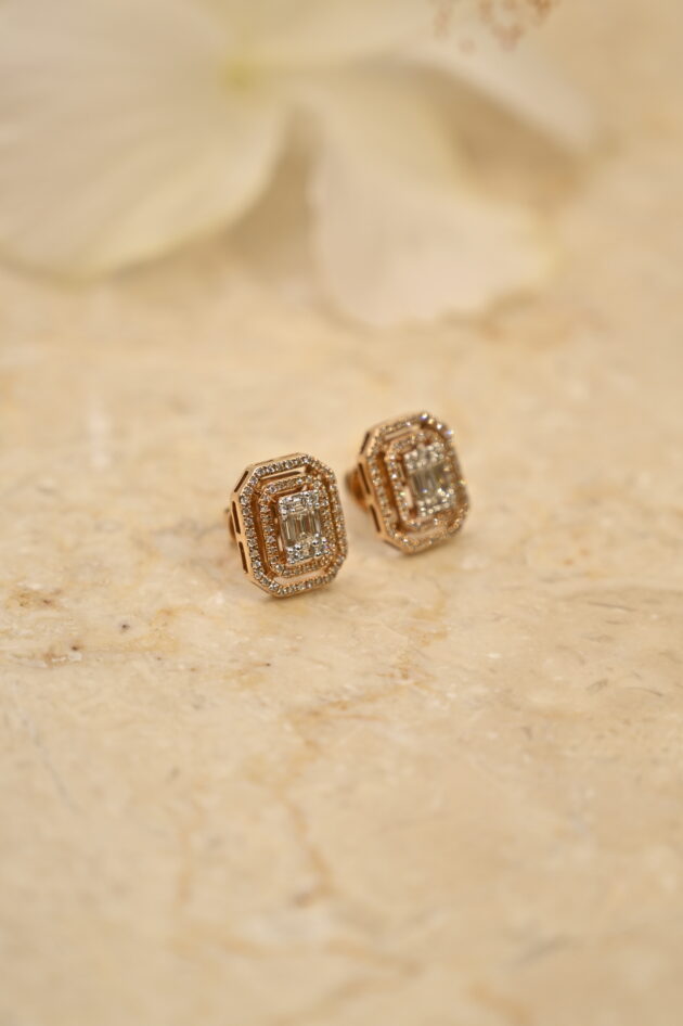 Baguette Setting  Diamond Studs - Image 2
