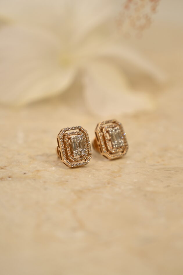 Baguette Setting  Diamond Studs - Image 4