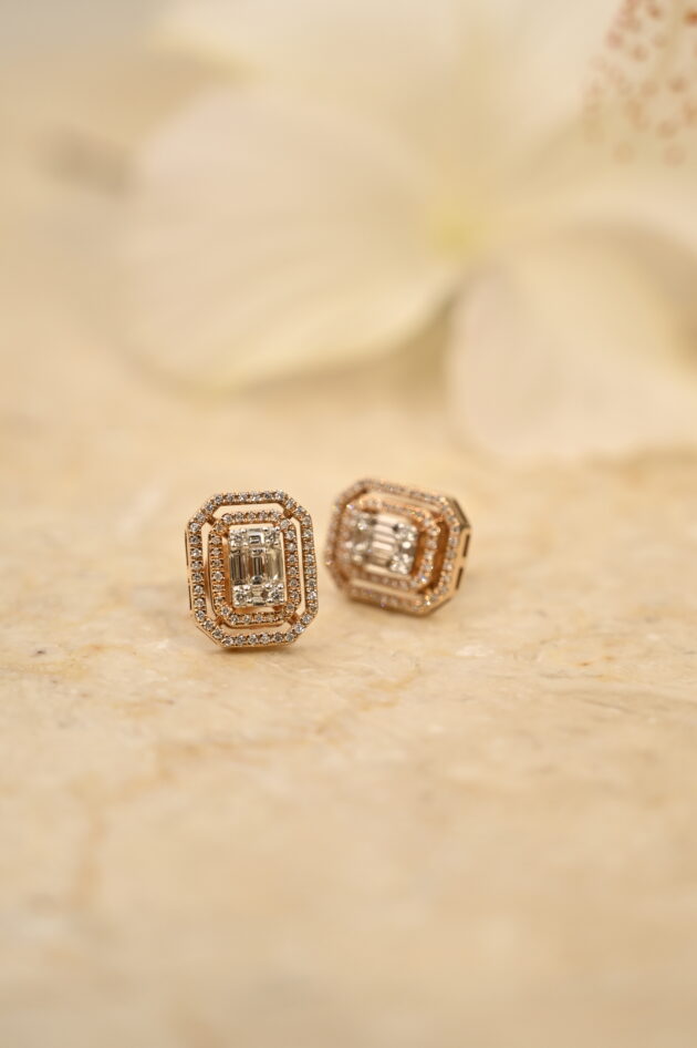 Baguette Setting  Diamond Studs - Image 3