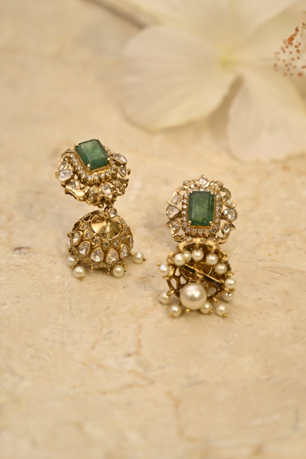 Zambian Emerald & Polki Jhumka - Image 4