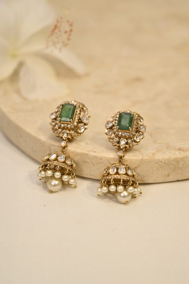 Zambian Emerald & Polki Jhumka - Image 3