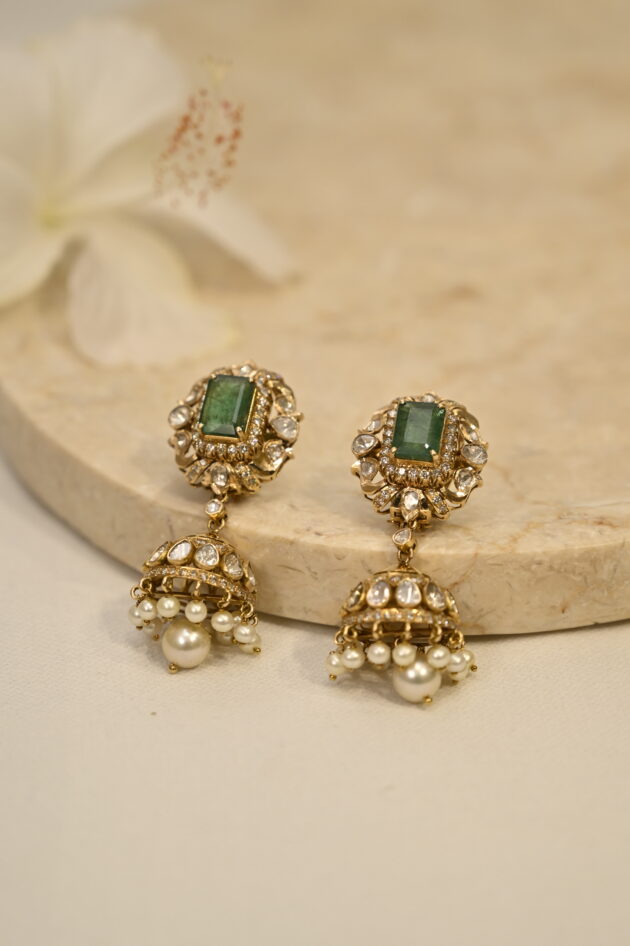 Zambian Emerald & Polki Jhumka - Image 2