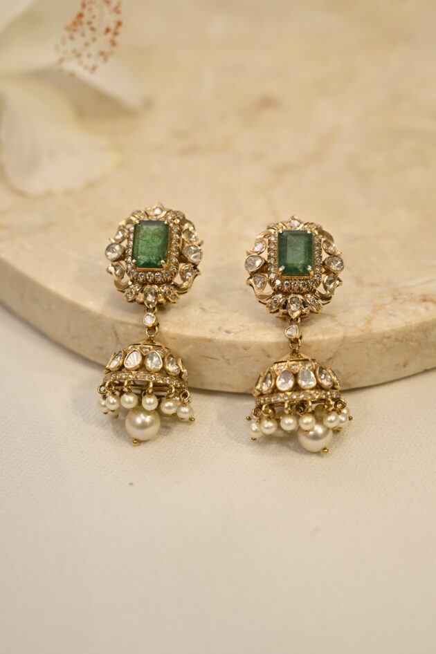 Zambian Emerald & Polki Jhumka