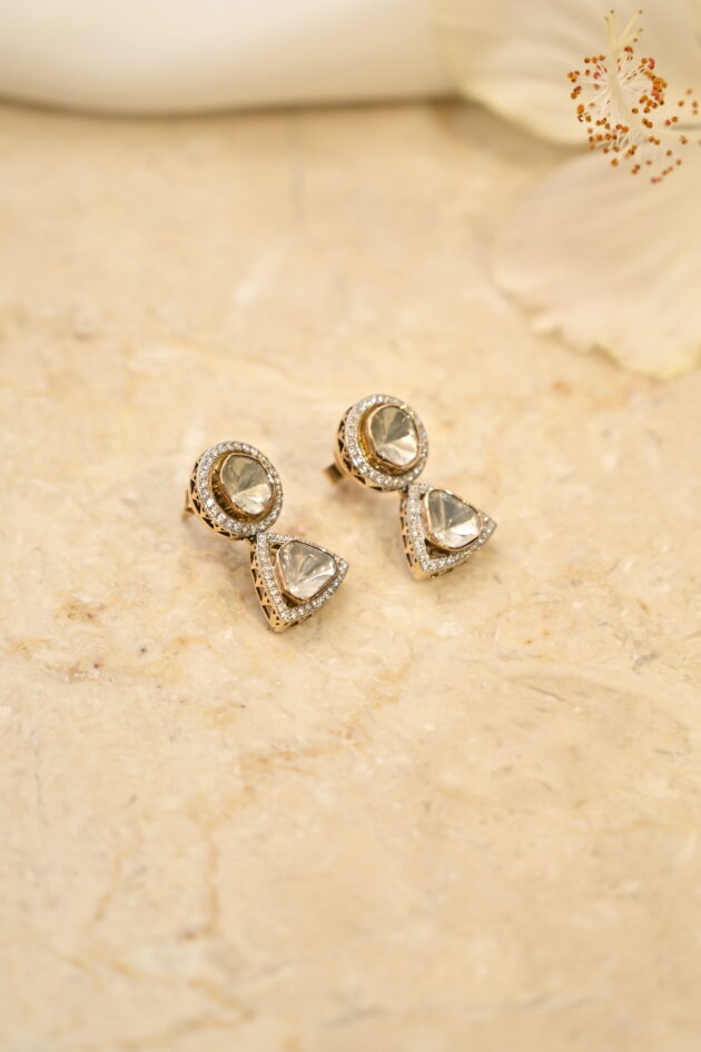 Circle & Triangle Drop Polki Earrings - Image 2