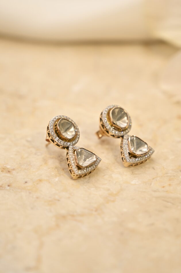 Circle & Triangle Drop Polki Earrings - Image 3