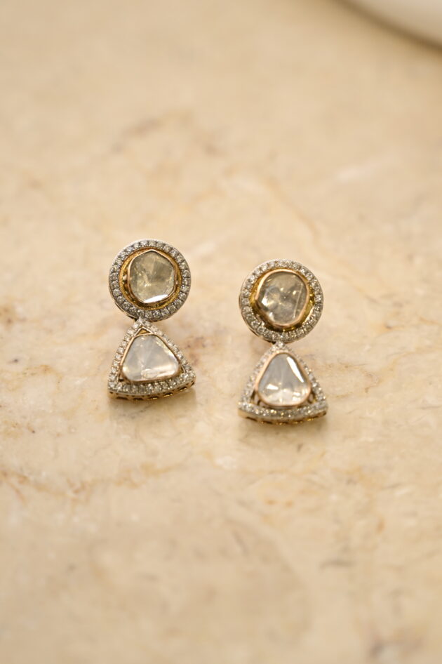 Circle & Triangle Drop Polki Earrings