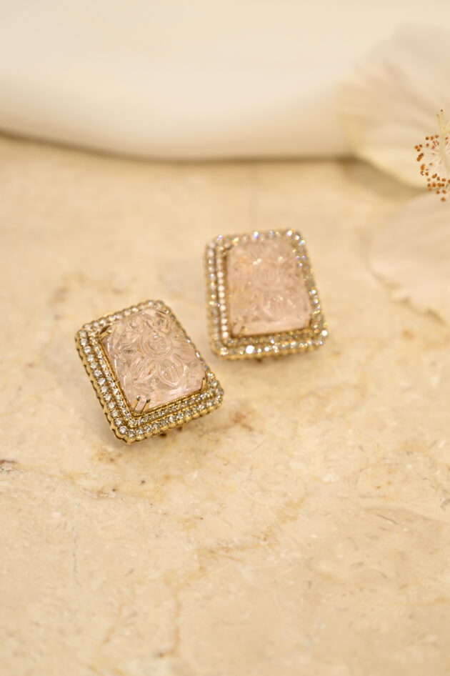 Carved Morganite & Diamond Studs - Image 4
