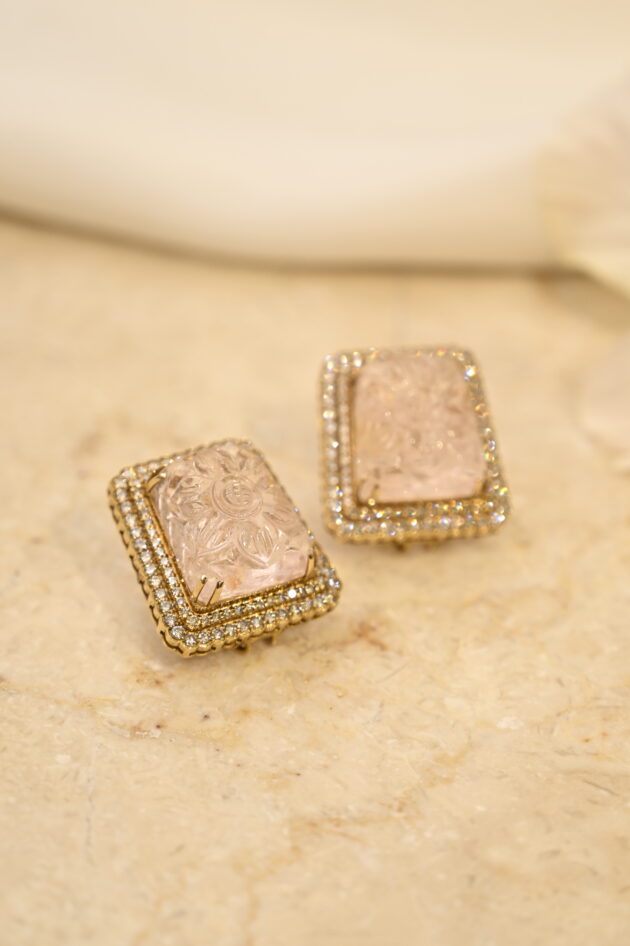 Carved Morganite & Diamond Studs