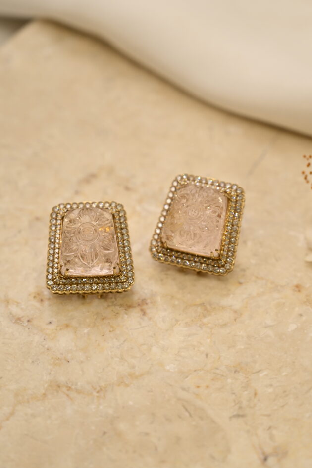 Carved Morganite & Diamond Studs - Image 3