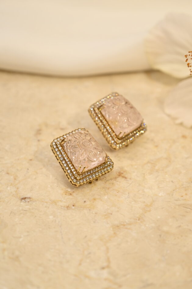 Carved Morganite & Diamond Studs - Image 2