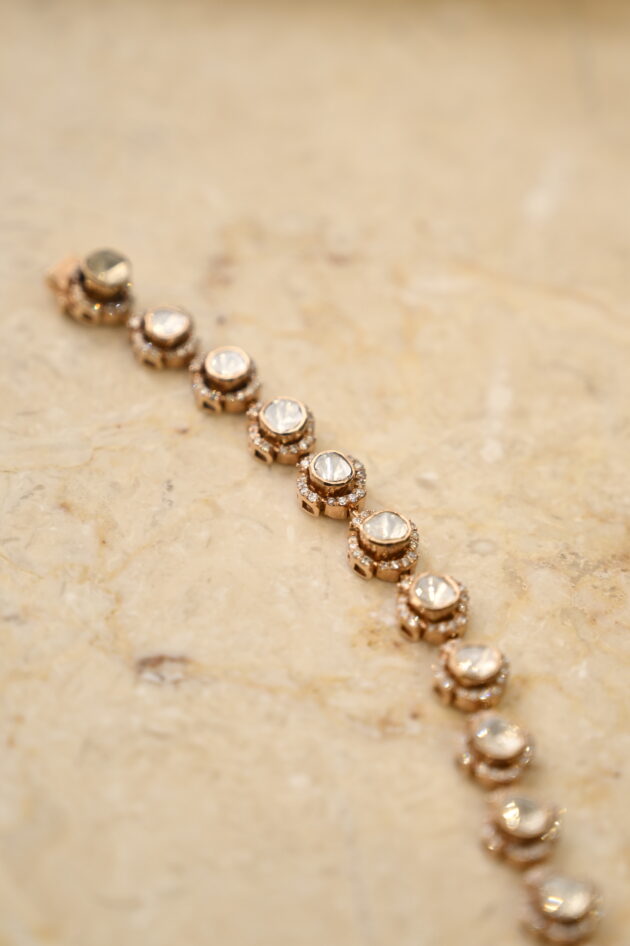 Polki & Diamond Rose Gold Tennis  Bracelet - Image 2