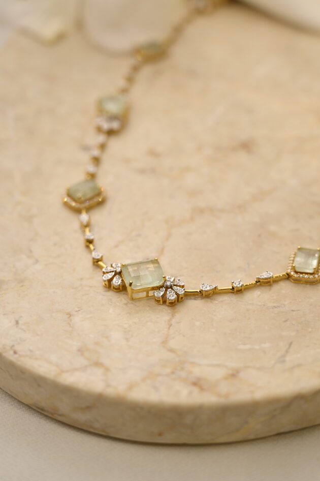 Russian Emereld & Diamond Miracle Setting Cocktail  Chain With  Earring - Image 3