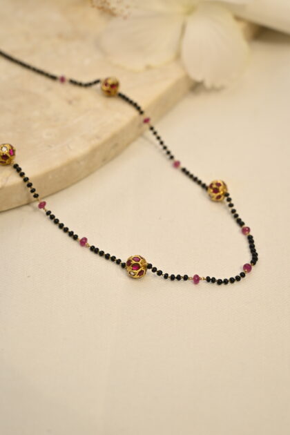 Ruby Gold Balls & Polki Black Beads