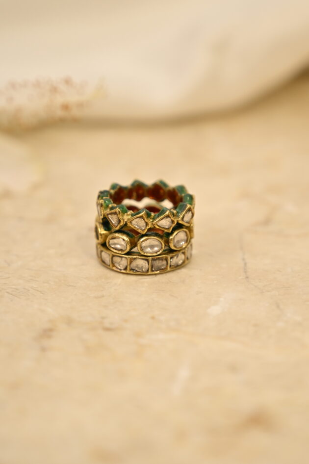 Stackable Polki Jadau Antique Band Ring - Image 3