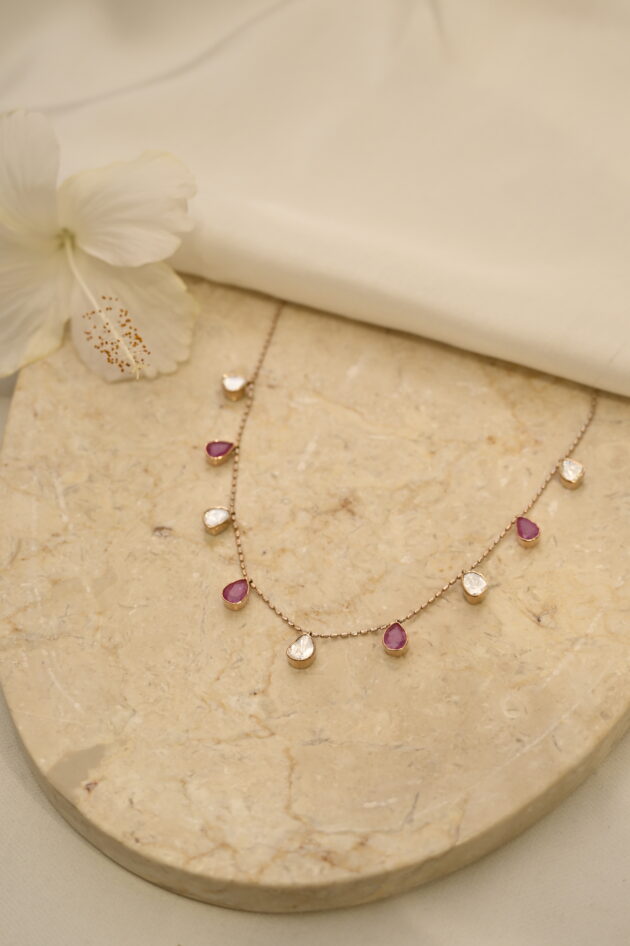 Polki & Ruby Small Dainty Necklace - Image 3