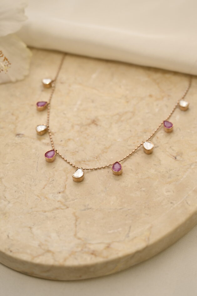 Polki & Ruby Small Dainty Necklace - Image 2