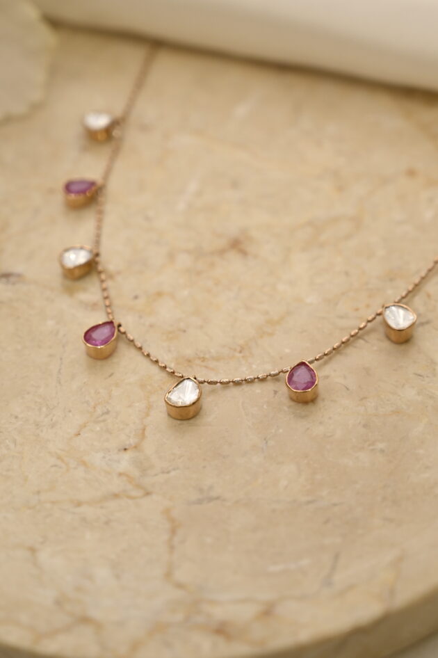 Polki & Ruby Small Dainty Necklace - Image 4