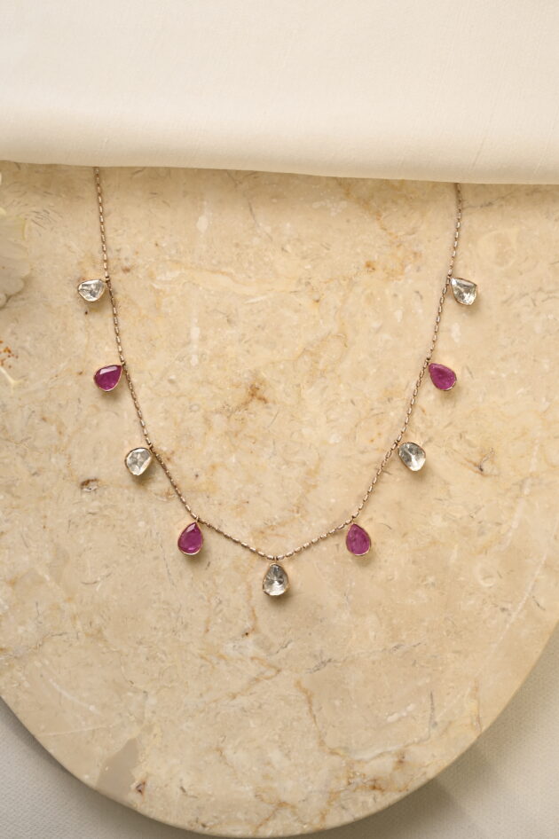 Polki & Ruby Small Dainty Necklace