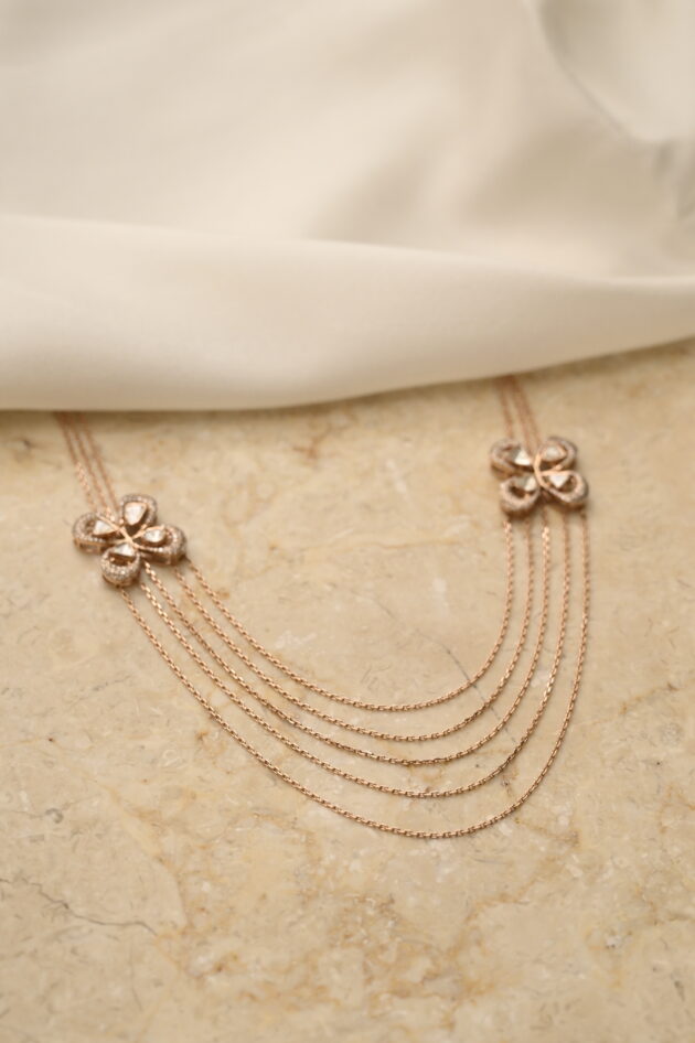 Polki Floral side Pendants with Multi chain Necklace