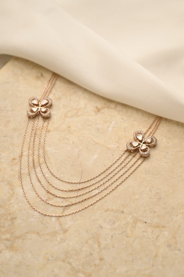 Polki Floral side Pendants with Multi chain Necklace - Image 4