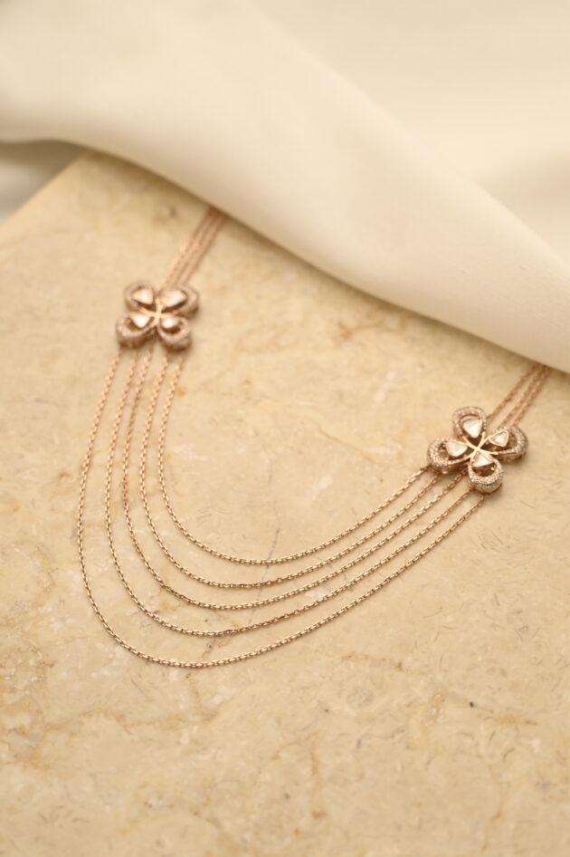 Polki Floral side Pendants with Multi chain Necklace - Image 3