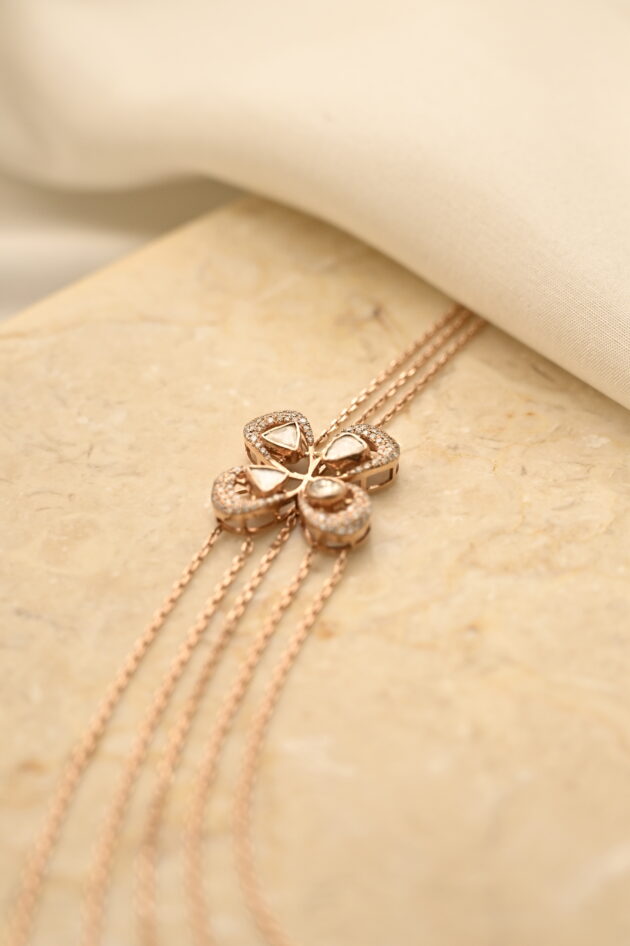 Polki Floral side Pendants with Multi chain Necklace - Image 2