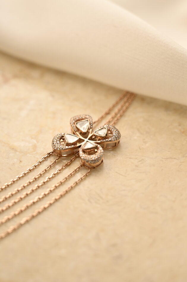 Polki Floral side Pendants with Multi chain Necklace - Image 5